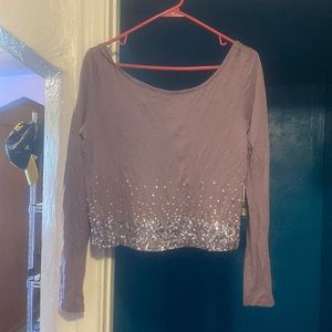 Long Sleeve Purple Tee with Sequins Ombré at Bottom